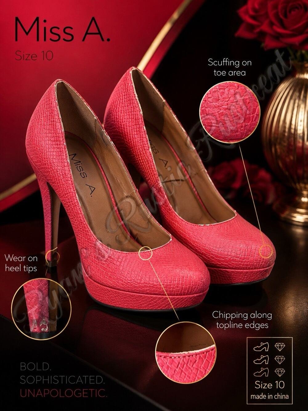 Miss A Red Platform Stiletto Pumps Round Toe Textured Heels Women’s 10 DK